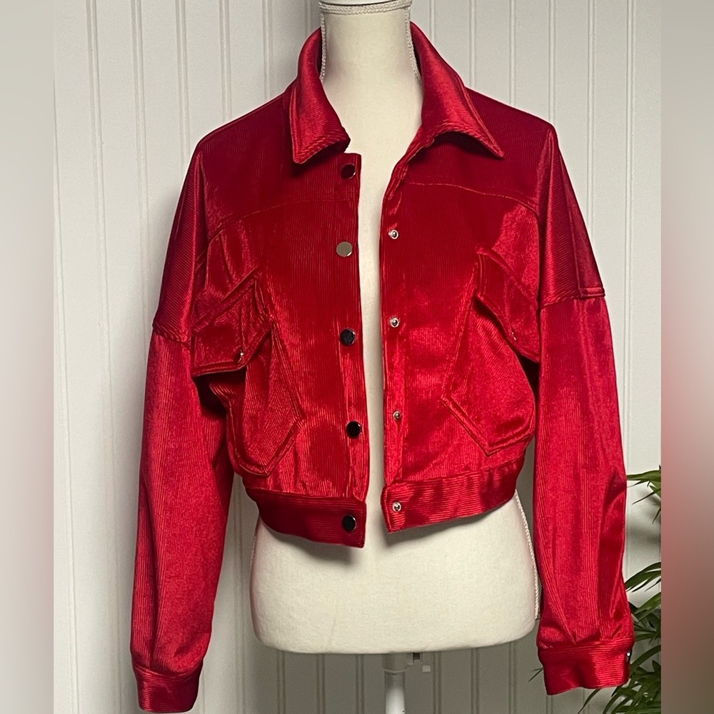 PrettyLittleThing Red Ribbed Knit Cropped Jacket‎ Women’s 4